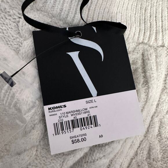 Simply Vera Sweater SZ L Cream Pullover Cable Knit Crew Neck Ribbed Trim Stretch - Picture 6 of 8